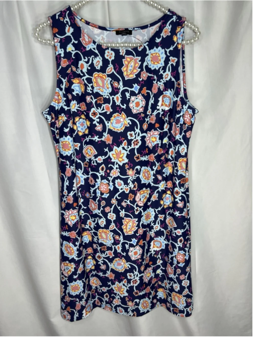 Talbots Navy Multicolor Boho Floral Knit Dress Sleeveless Scoop Neck PM Office - Picture 1 of 9